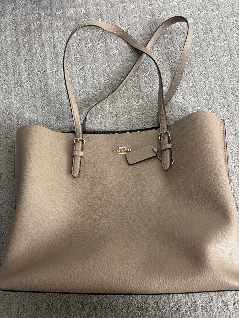 COACH Taupe Mollie Leather Shoulder Tote with Gold Hardware